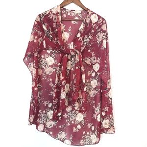 Burgundy flower shawl/wrap size large